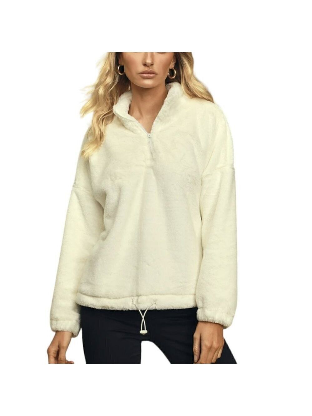 Luxe Lounge Ivory Faux-Fur Pullover Sweatshirt